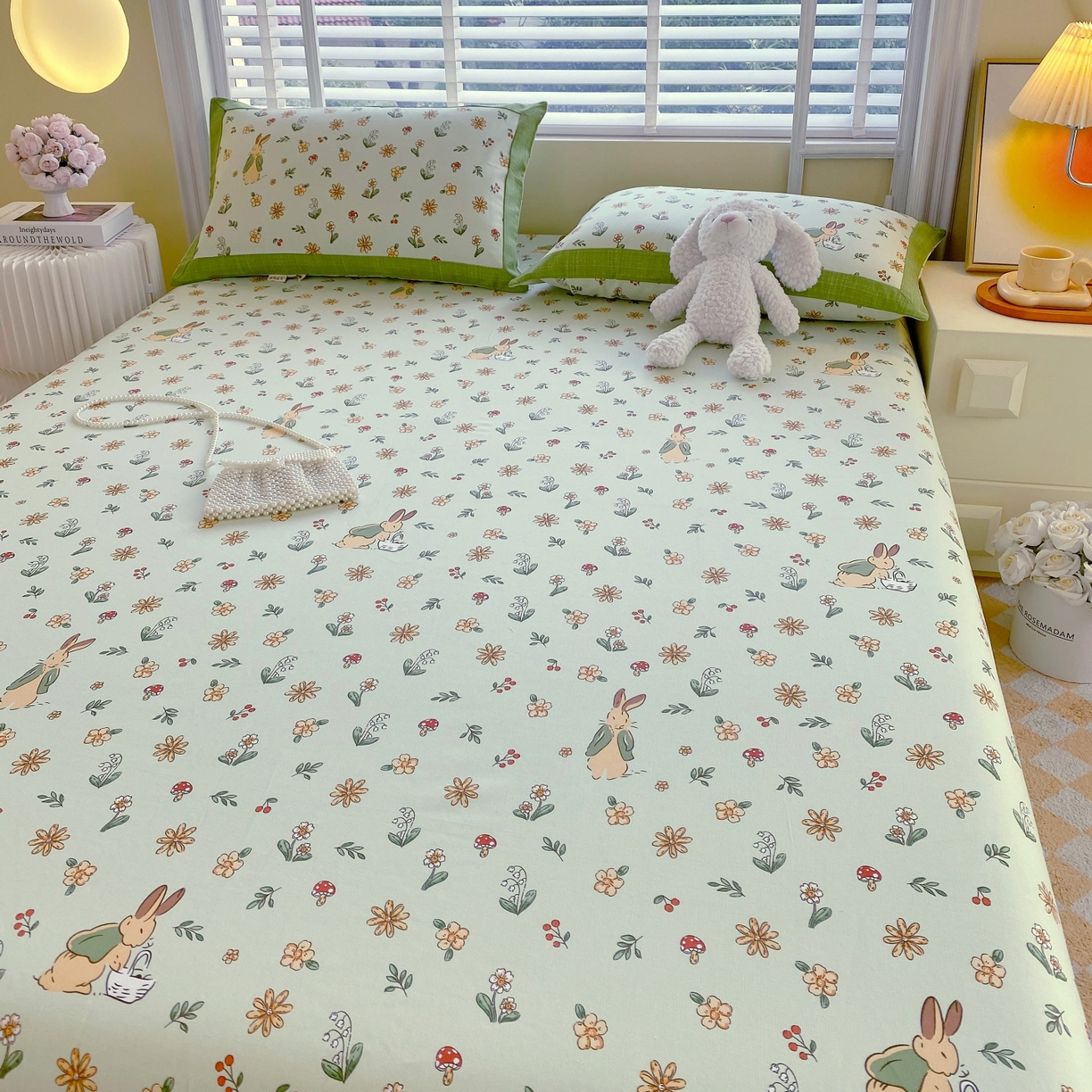 91家纺网 家纺一手货源 找家纺 春皖家纺 2026新款全棉老粗布工艺款单床单床单单件 兔开心