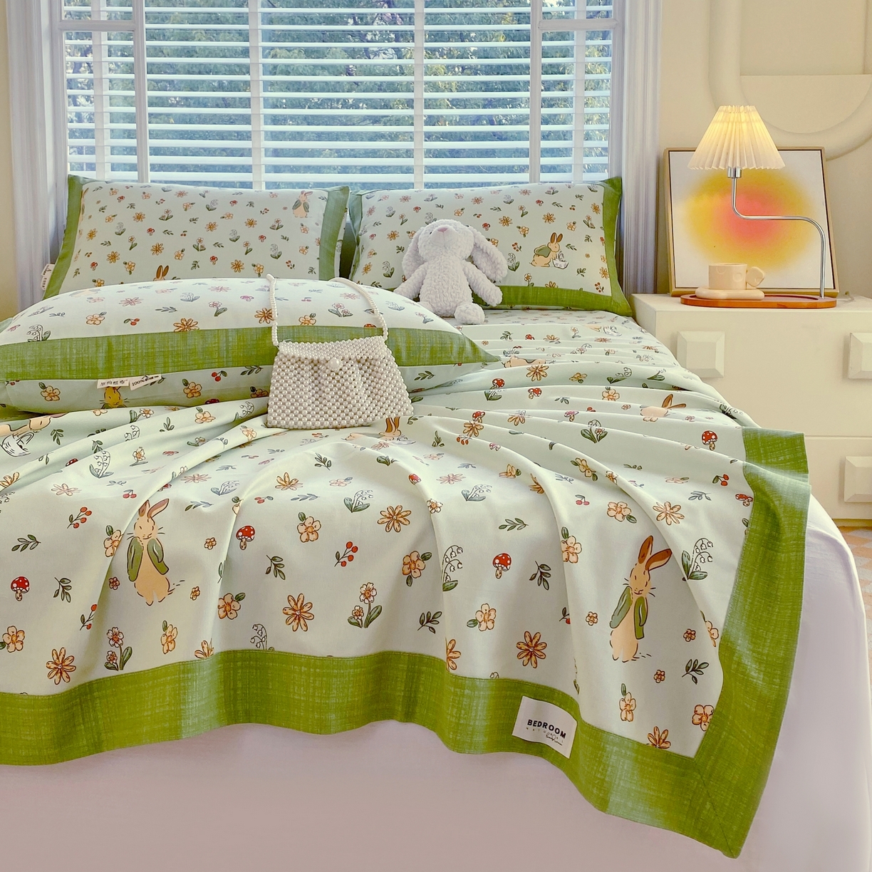 91家纺网 家纺一手货源 找家纺 春皖家纺 2026新款全棉老粗布工艺款单床单床单单件 兔开心