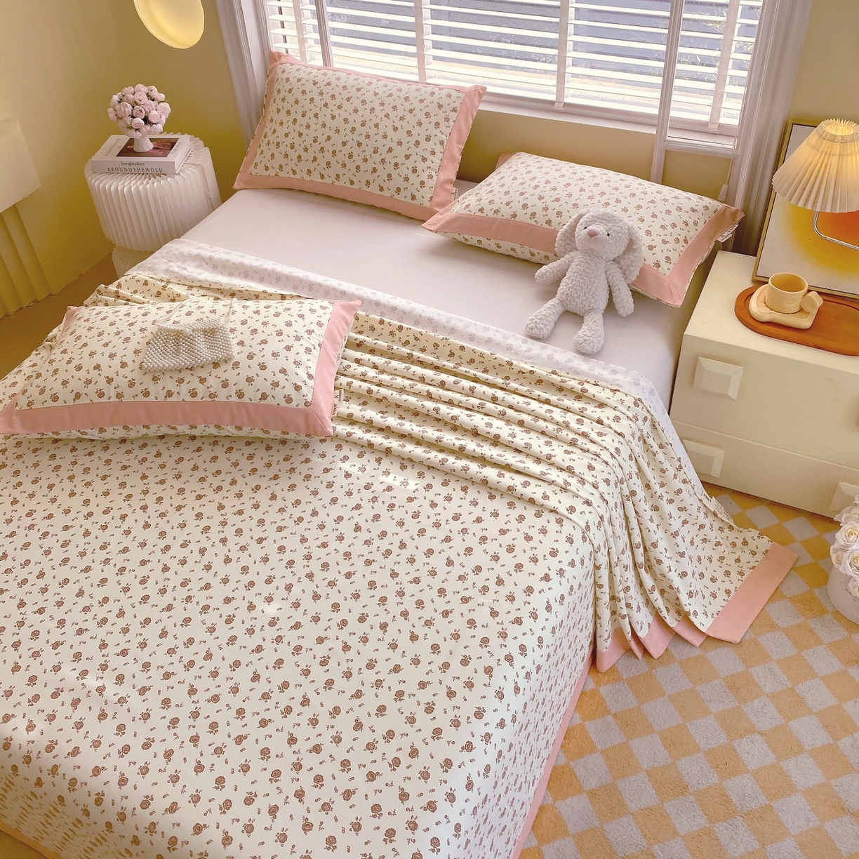 91家纺网 家纺一手货源 找家纺 春皖家纺 2026新款全棉老粗布工艺款单床单床单单件 玫瑰情