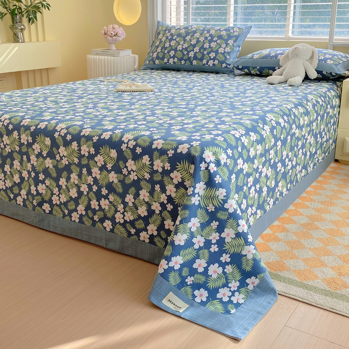 91家纺网 家纺一手货源 找家纺 春皖家纺 2026新款全棉老粗布工艺款单床单床单单件 沁香蓝