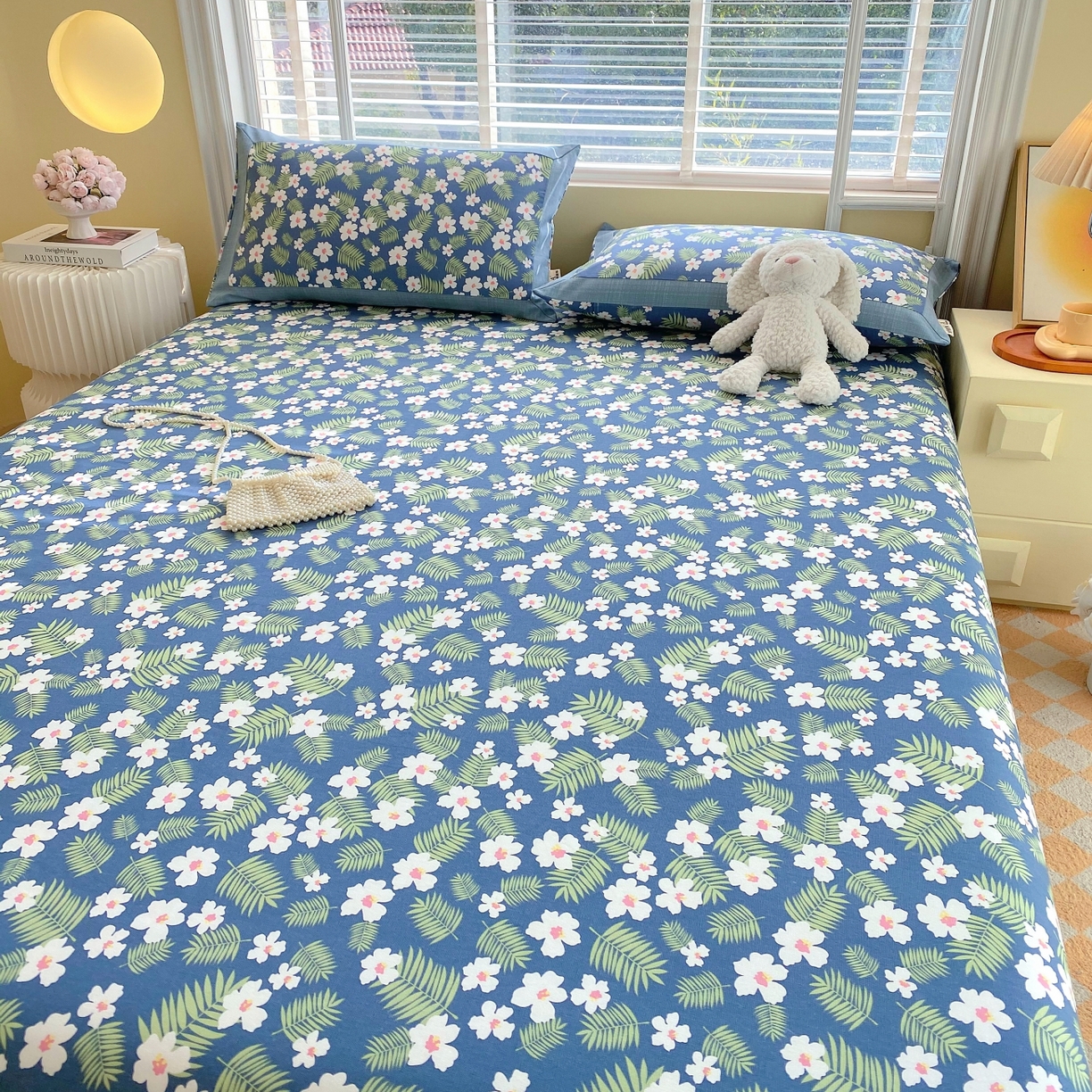 91家纺网 家纺一手货源 找家纺 春皖家纺 2026新款全棉老粗布工艺款单床单床单单件 沁香蓝