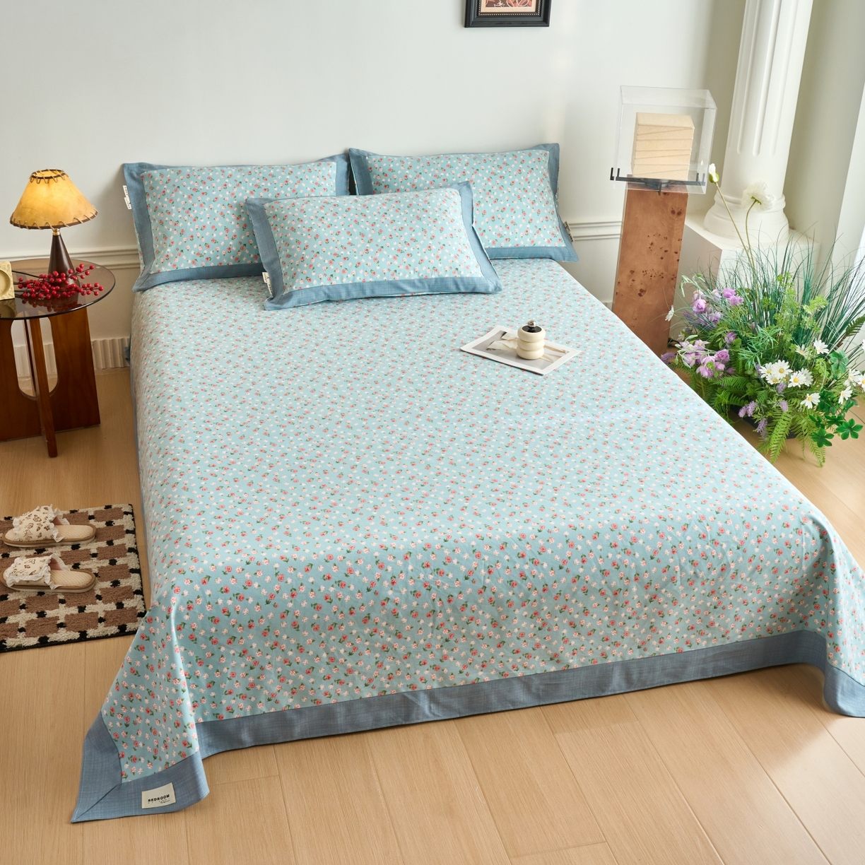 91家纺网 家纺一手货源 找家纺 春皖家纺 2026新款全棉老粗布工艺款单床单床单单件 春意浓