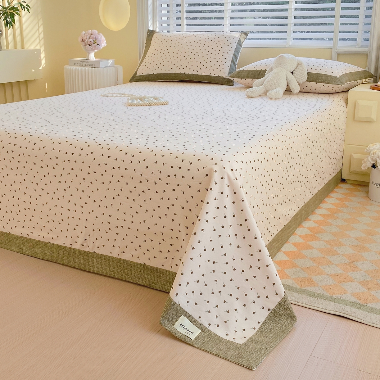 91家纺网 家纺一手货源 找家纺 春皖家纺 2026新款全棉老粗布工艺款单床单床单单件 风信咖