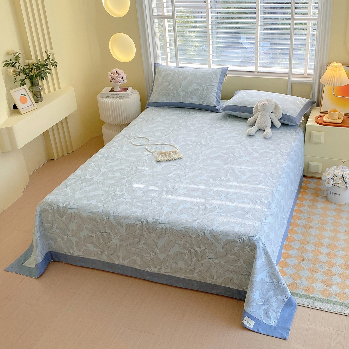 91家纺网 家纺一手货源 找家纺 春皖家纺 2026新款全棉老粗布工艺款单床单床单单件 晨曦-蓝