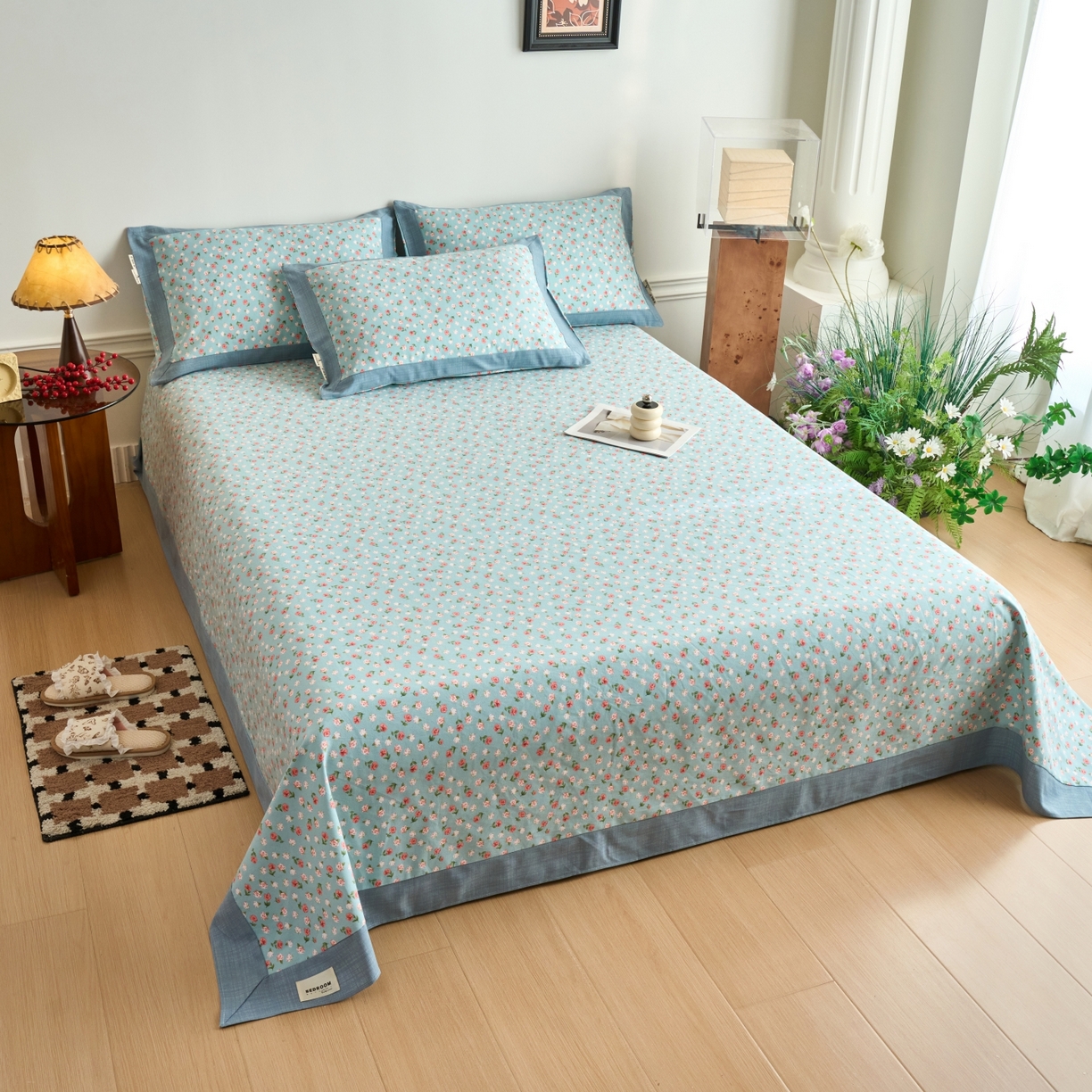 91家纺网 家纺一手货源 找家纺 春皖家纺 2026新款全棉老粗布工艺款单床单床单单件 春意浓