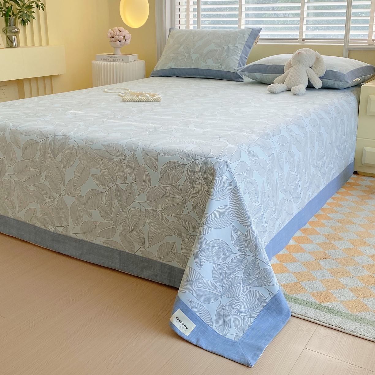 91家纺网 家纺一手货源 找家纺 春皖家纺 2026新款全棉老粗布工艺款单床单床单单件 晨曦-蓝