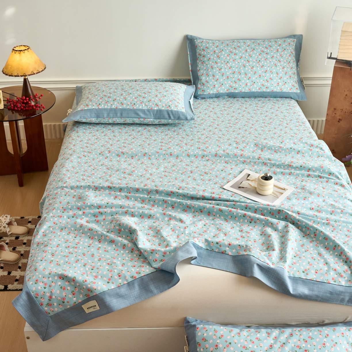 91家纺网 家纺一手货源 找家纺 春皖家纺 2026新款全棉老粗布工艺款单床单床单单件 春意浓