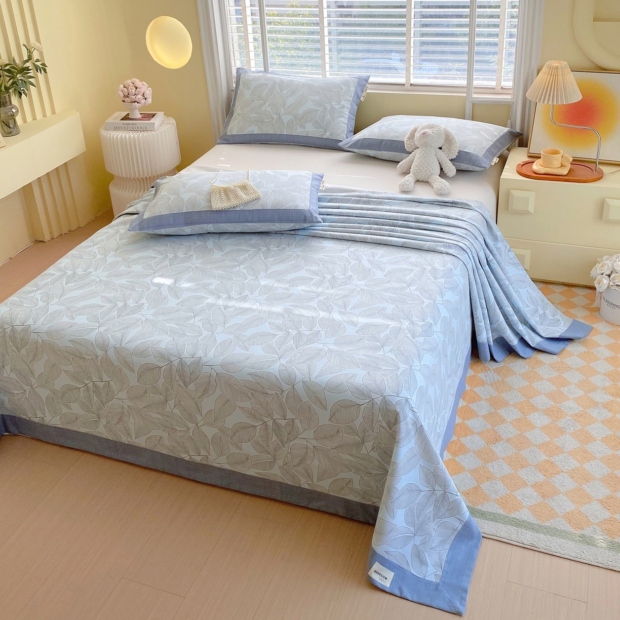 91家纺网 家纺一手货源 找家纺 春皖家纺 2026新款全棉老粗布工艺款单床单床单单件 晨曦-蓝