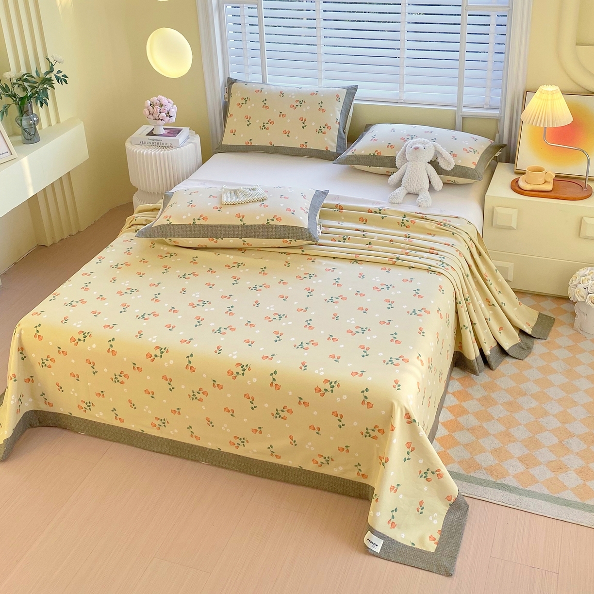 91家纺网 家纺一手货源 找家纺 春皖家纺 2026新款全棉老粗布工艺款单床单床单单件 夏日炽