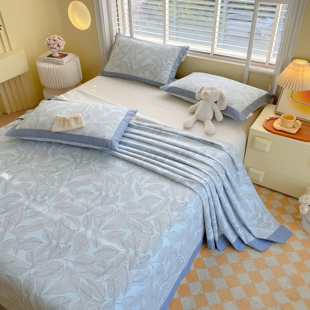 91家纺网 家纺一手货源 找家纺 春皖家纺 2026新款全棉老粗布工艺款单床单床单单件 晨曦-蓝