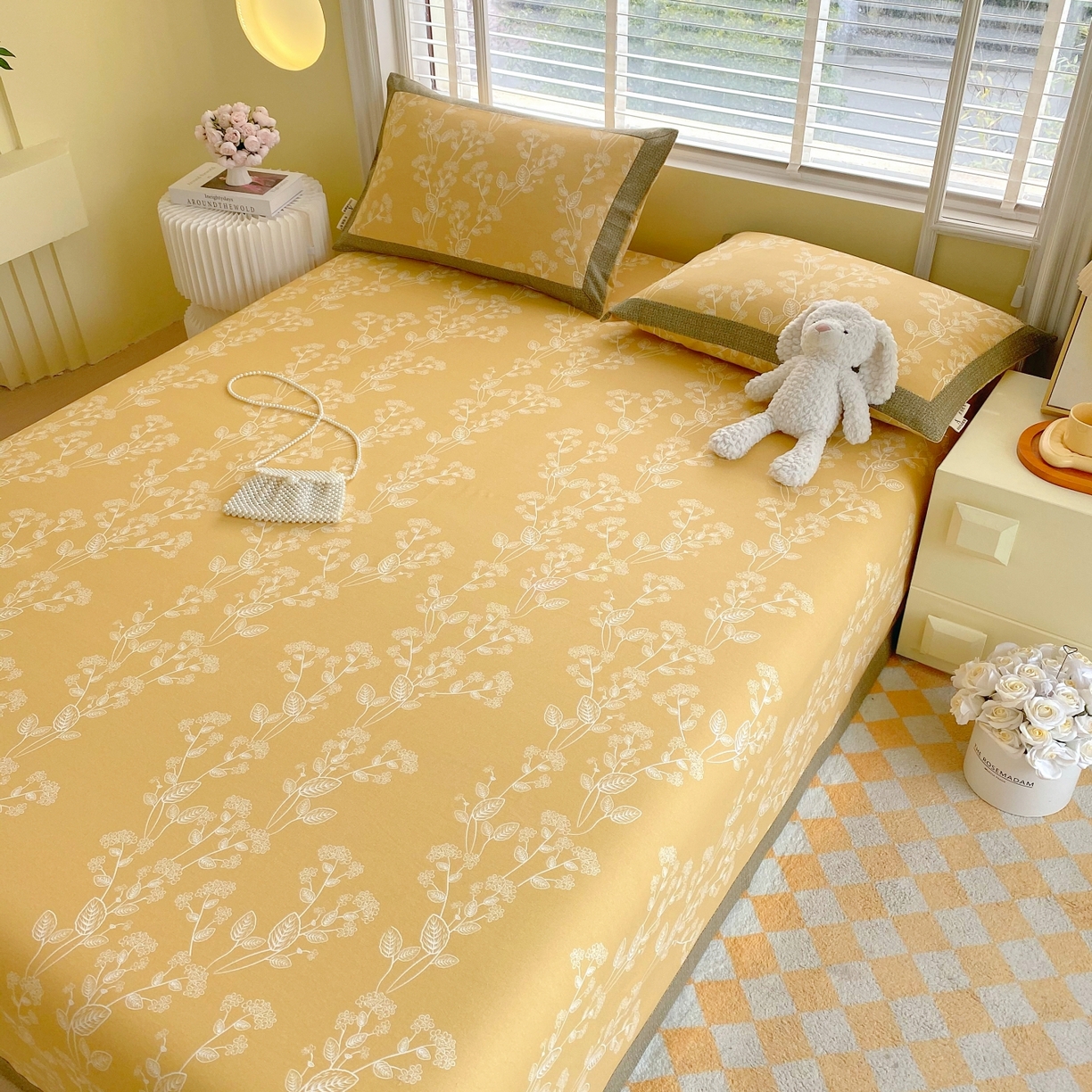 91家纺网 家纺一手货源 找家纺 春皖家纺 2026新款全棉老粗布工艺款单床单床单单件 如梦黄