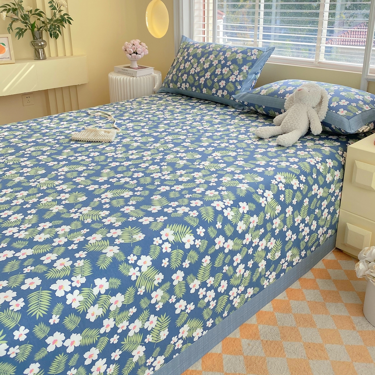 91家纺网 家纺一手货源 找家纺 春皖家纺 2026新款全棉老粗布工艺款单床单床单单件 沁香蓝