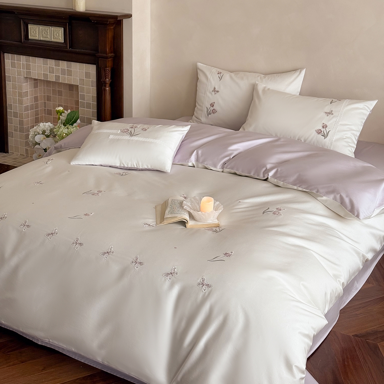 91家纺网 家纺一手货源 找家纺 （总）极简 2026新款长绒棉全棉纯棉四件套花栖蝶梦