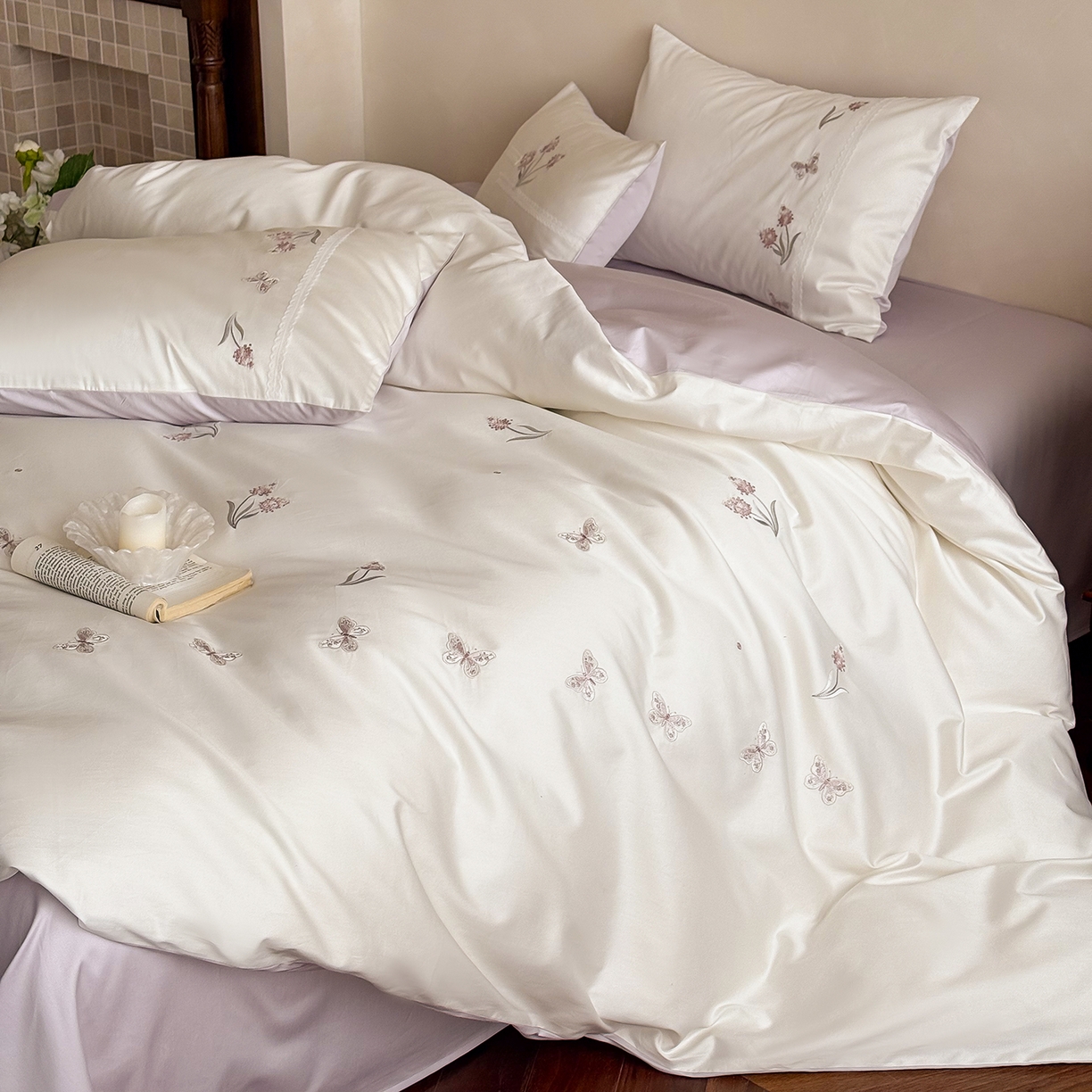 91家纺网 家纺一手货源 找家纺 （总）极简 2026新款长绒棉全棉纯棉四件套花栖蝶梦