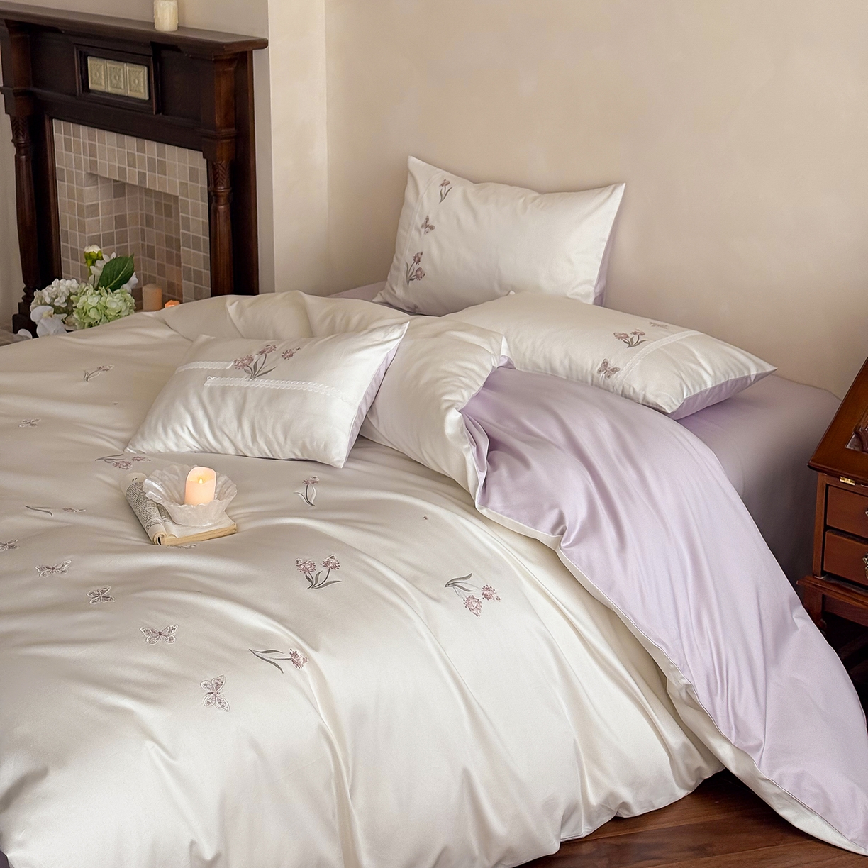 91家纺网 家纺一手货源 找家纺 （总）极简 2026新款长绒棉全棉纯棉四件套花栖蝶梦