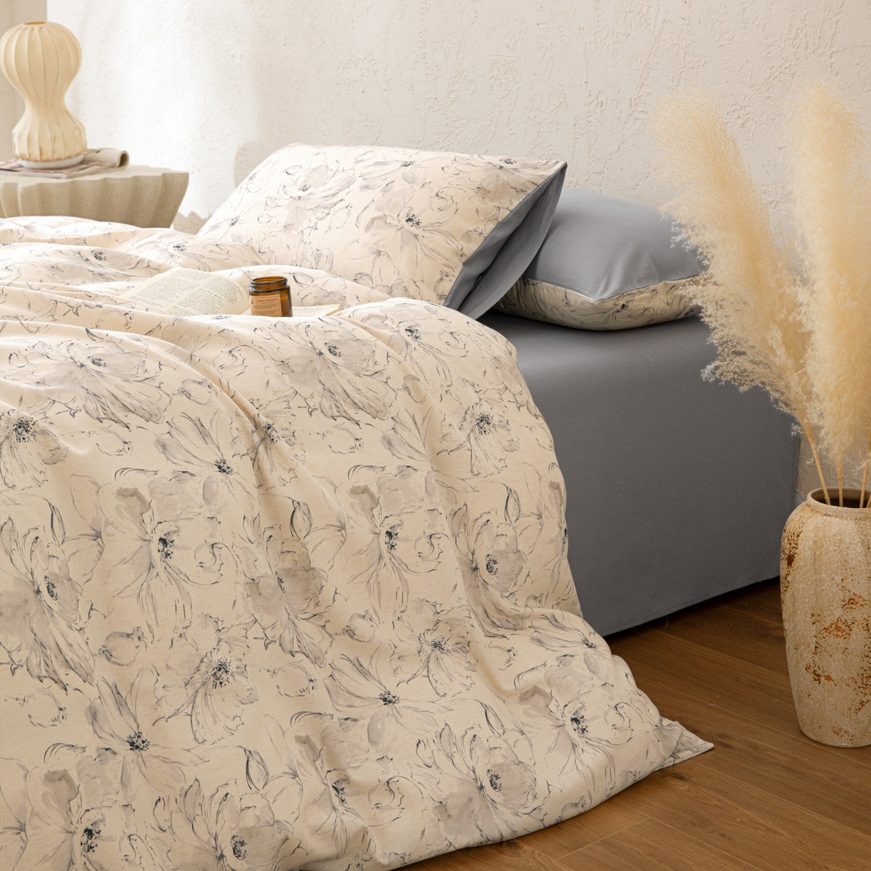 91家纺网 家纺一手货源 找家纺 其奥 2026新款全棉棉麻四件套 淡水墨荷