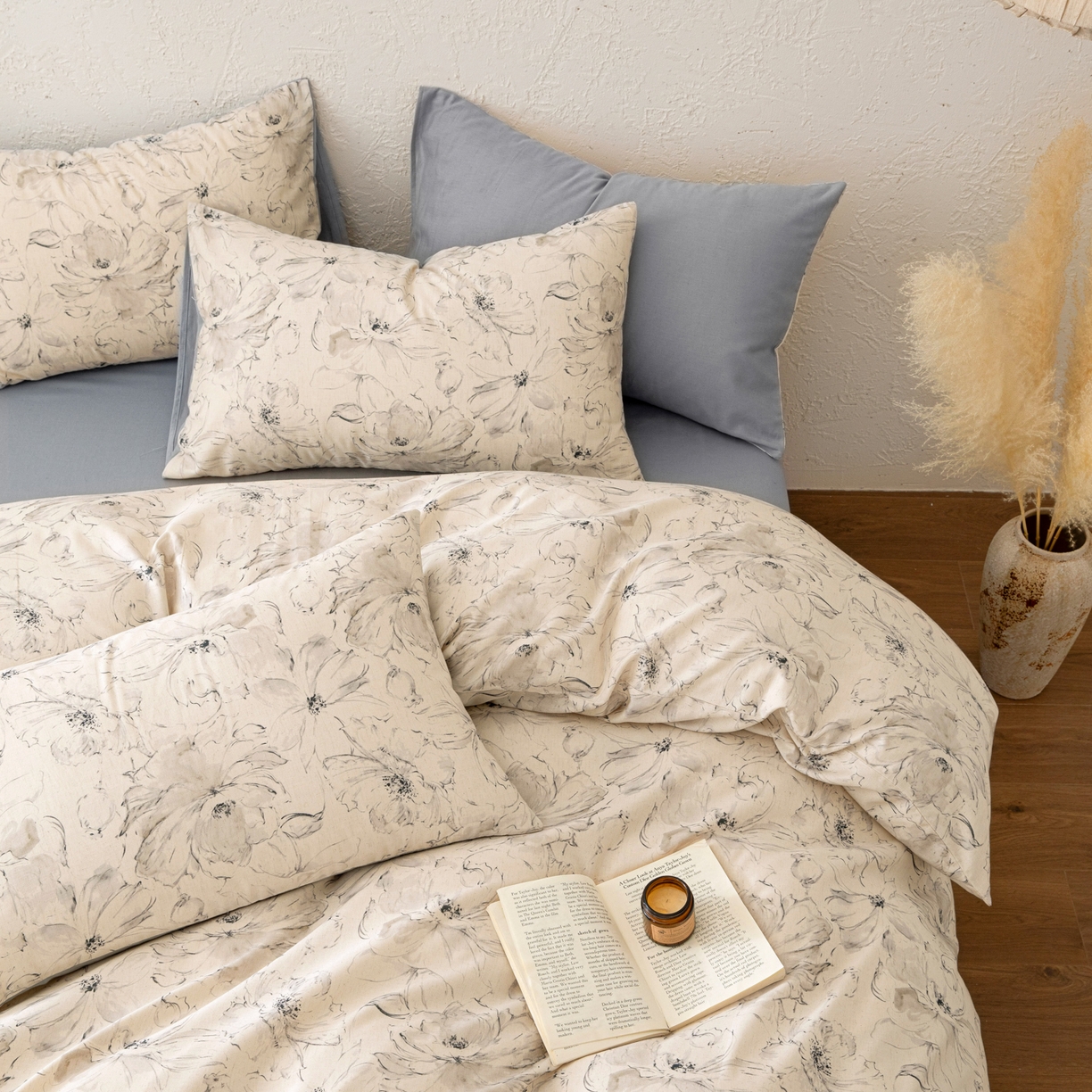 91家纺网 家纺一手货源 找家纺 其奥 2026新款全棉棉麻四件套 淡水墨荷