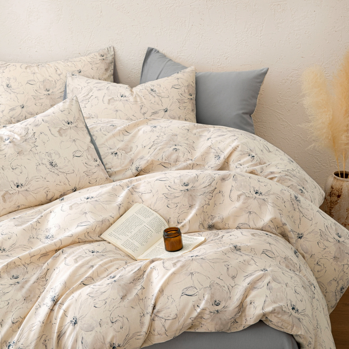 91家纺网 家纺一手货源 找家纺 其奥 2026新款全棉棉麻四件套 淡水墨荷