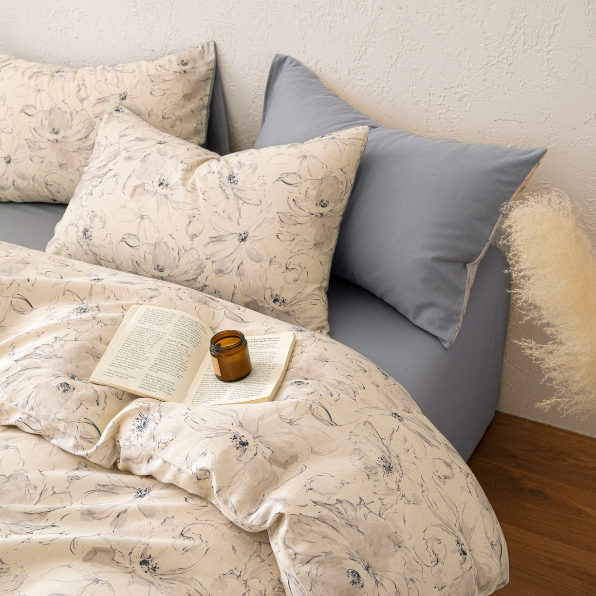 91家纺网 家纺一手货源 找家纺 其奥 2026新款全棉棉麻四件套 淡水墨荷