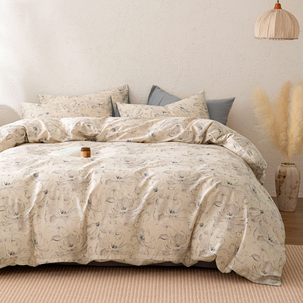 91家纺网 家纺一手货源 找家纺 其奥 2026新款全棉棉麻四件套 淡水墨荷