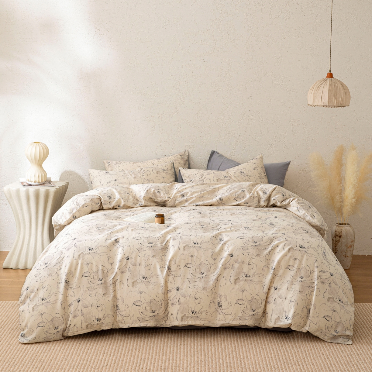 91家纺网 家纺一手货源 找家纺 其奥 2026新款全棉棉麻四件套 淡水墨荷