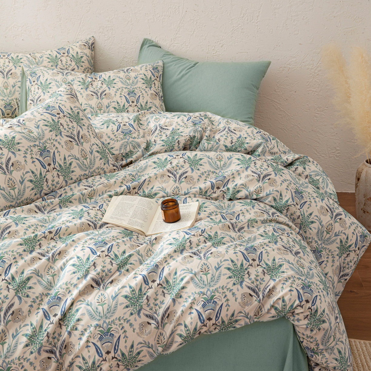 91家纺网 家纺一手货源 找家纺 其奥 2026新款全棉棉麻四件套 青青森屿