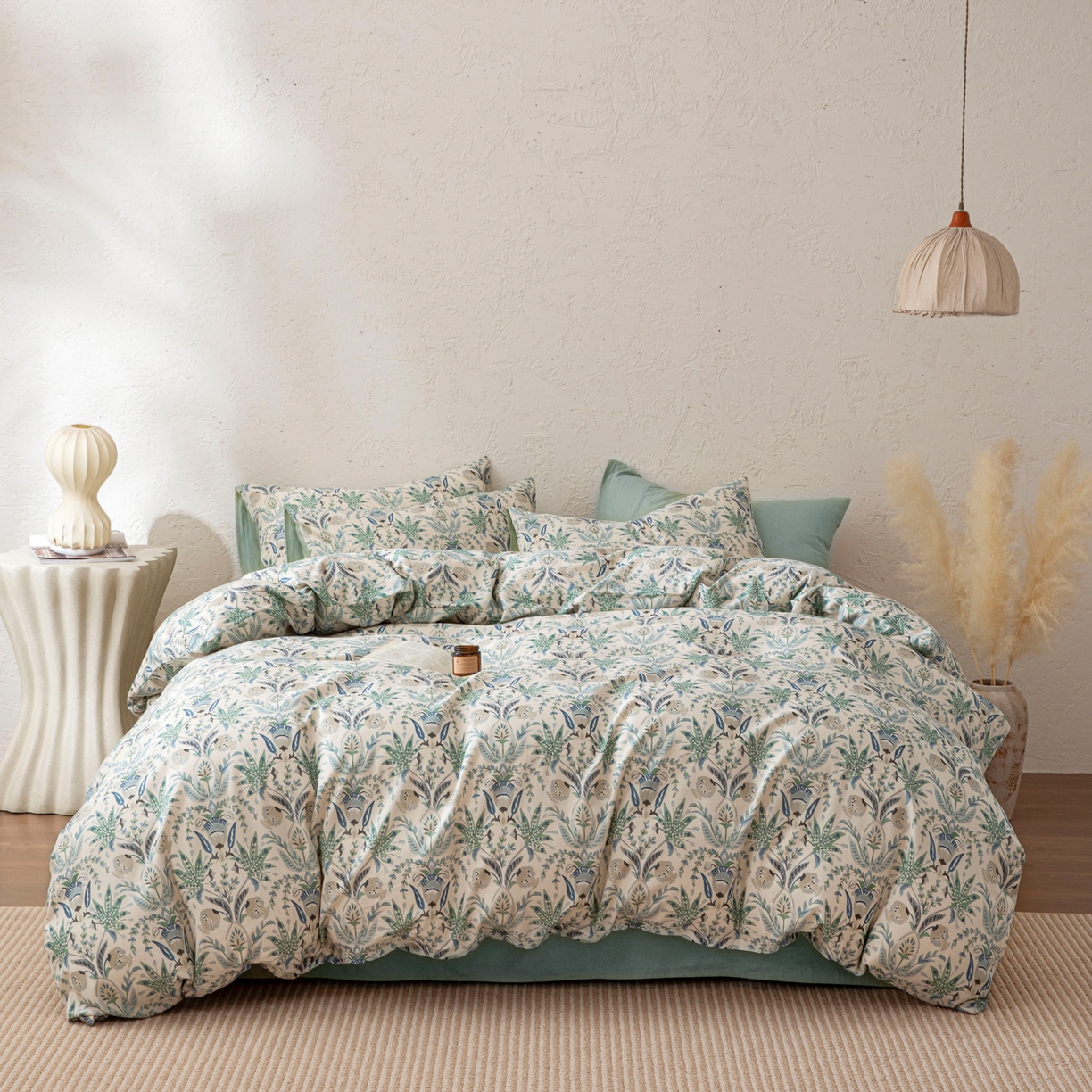 91家纺网 家纺一手货源 找家纺 其奥 2026新款全棉棉麻四件套 青青森屿