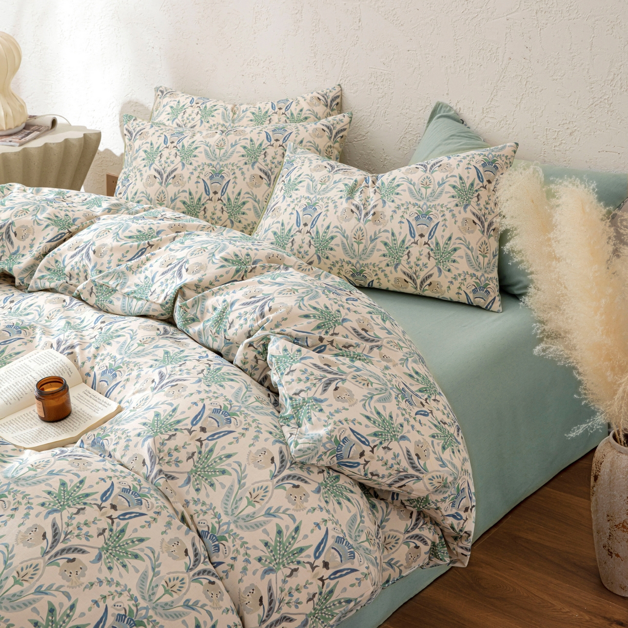 91家纺网 家纺一手货源 找家纺 其奥 2026新款全棉棉麻四件套 青青森屿