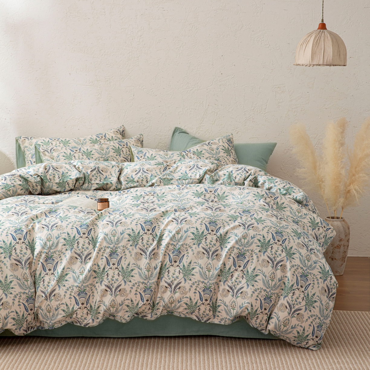 91家纺网 家纺一手货源 找家纺 其奥 2026新款全棉棉麻四件套 青青森屿