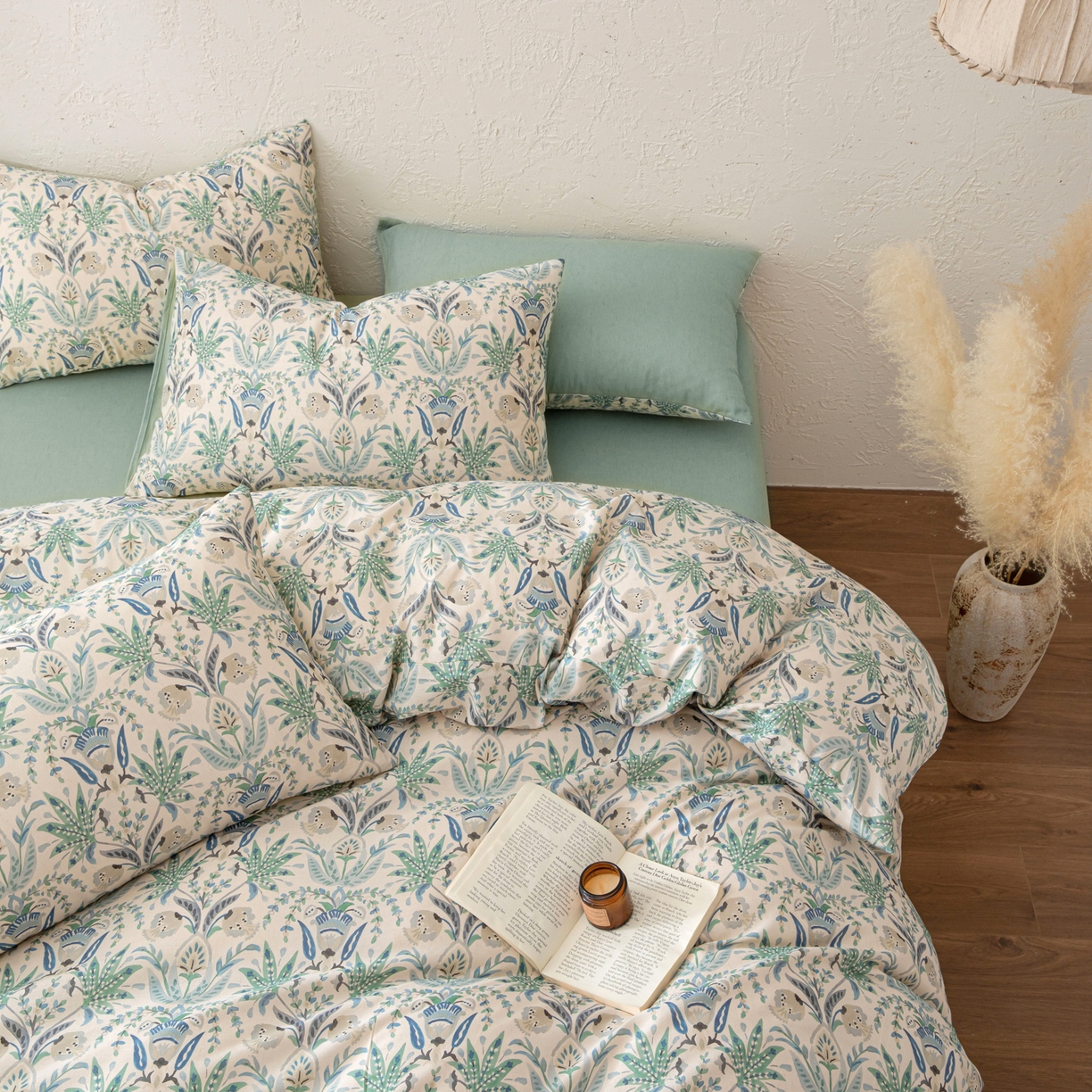 91家纺网 家纺一手货源 找家纺 其奥 2026新款全棉棉麻四件套 青青森屿