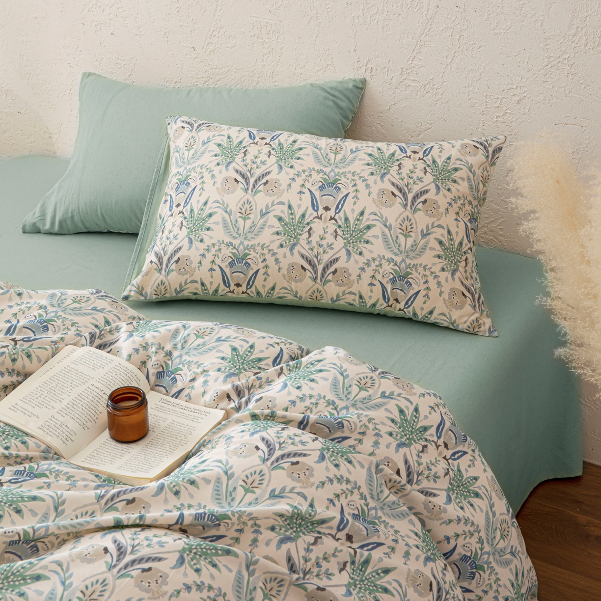 91家纺网 家纺一手货源 找家纺 其奥 2026新款全棉棉麻四件套 青青森屿