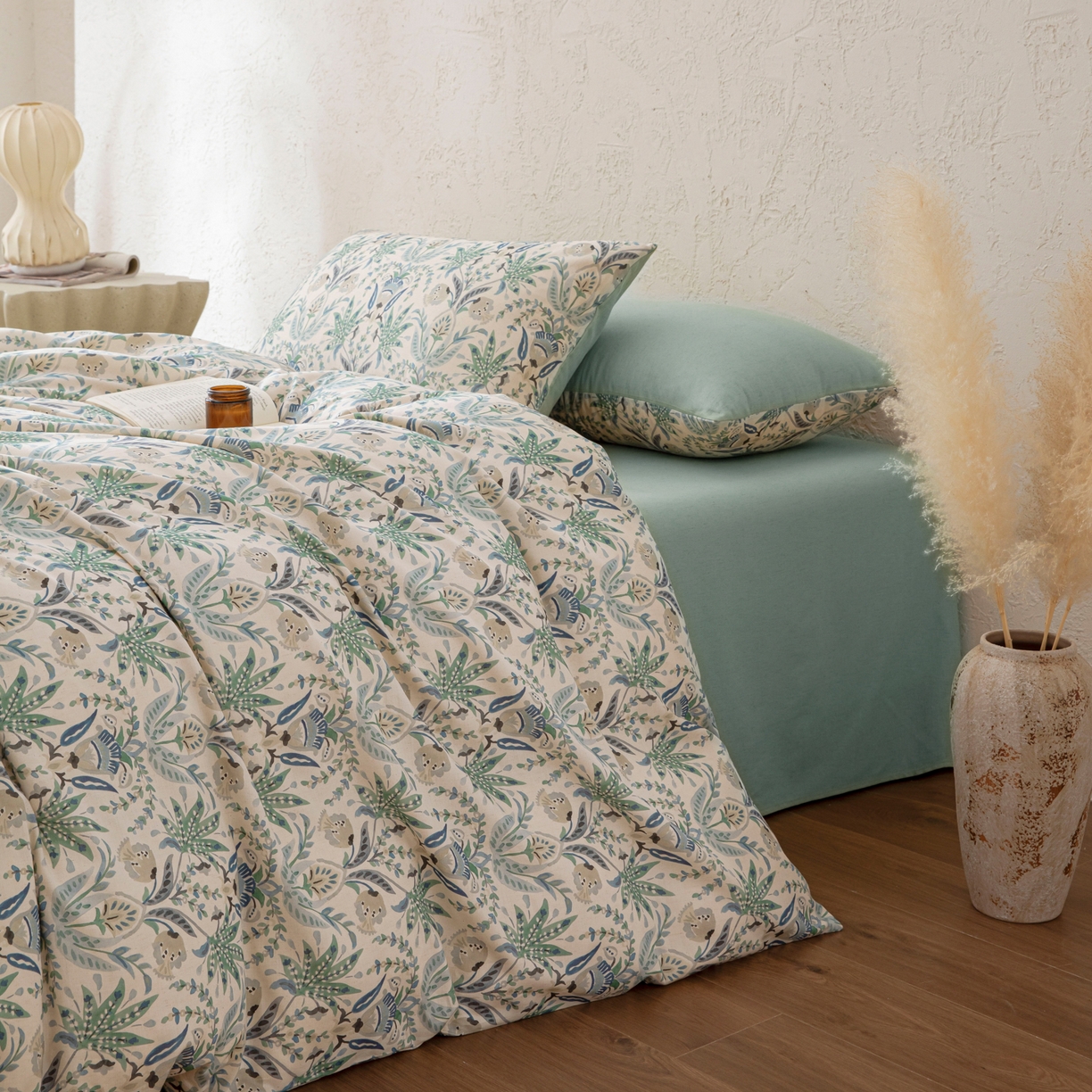 91家纺网 家纺一手货源 找家纺 其奥 2026新款全棉棉麻四件套 青青森屿