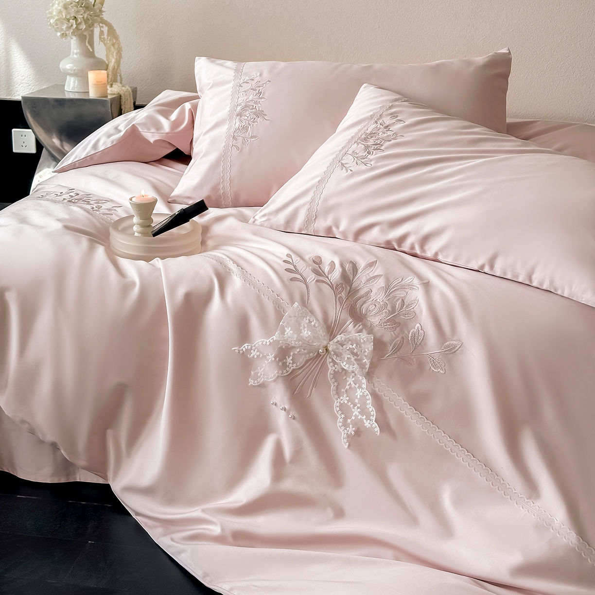 91家纺网 家纺一手货源 找家纺 （总）极简 2026新款长绒棉全棉纯棉四件套蕾丝花叙