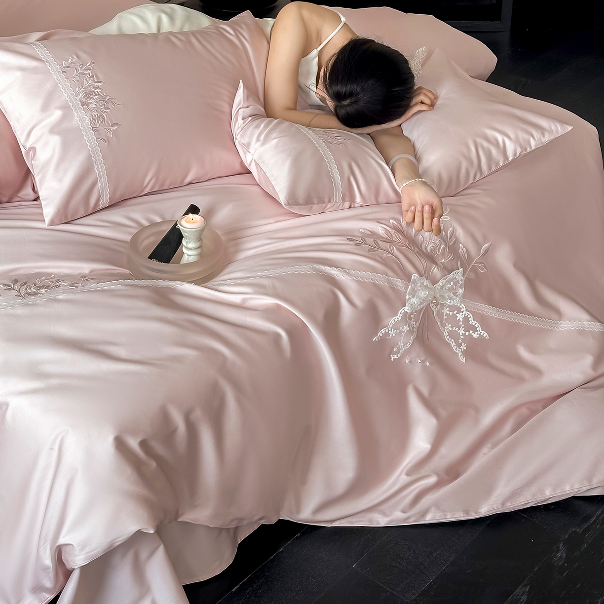 91家纺网 家纺一手货源 找家纺 （总）极简 2026新款长绒棉全棉纯棉四件套蕾丝花叙