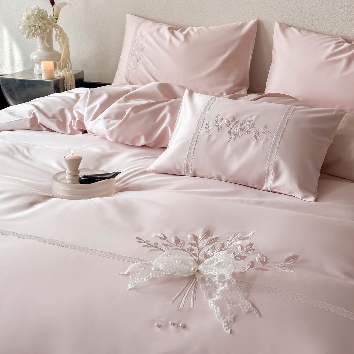 91家纺网 家纺一手货源 找家纺 （总）极简 2026新款长绒棉全棉纯棉四件套蕾丝花叙