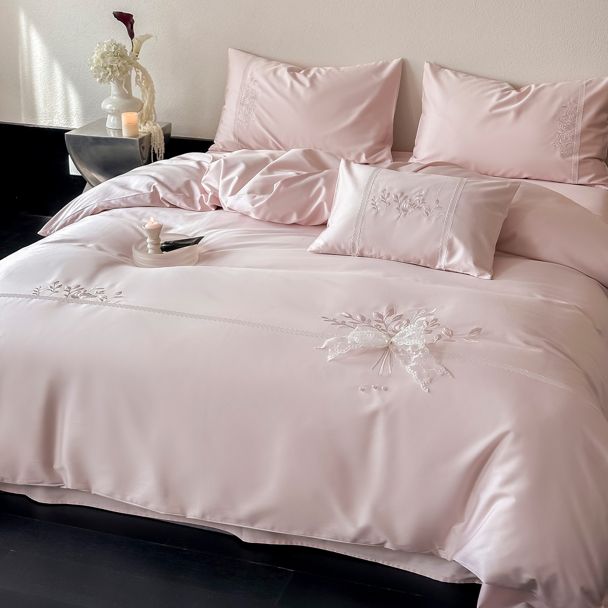 91家纺网 家纺一手货源 找家纺 （总）极简 2026新款长绒棉全棉纯棉四件套蕾丝花叙