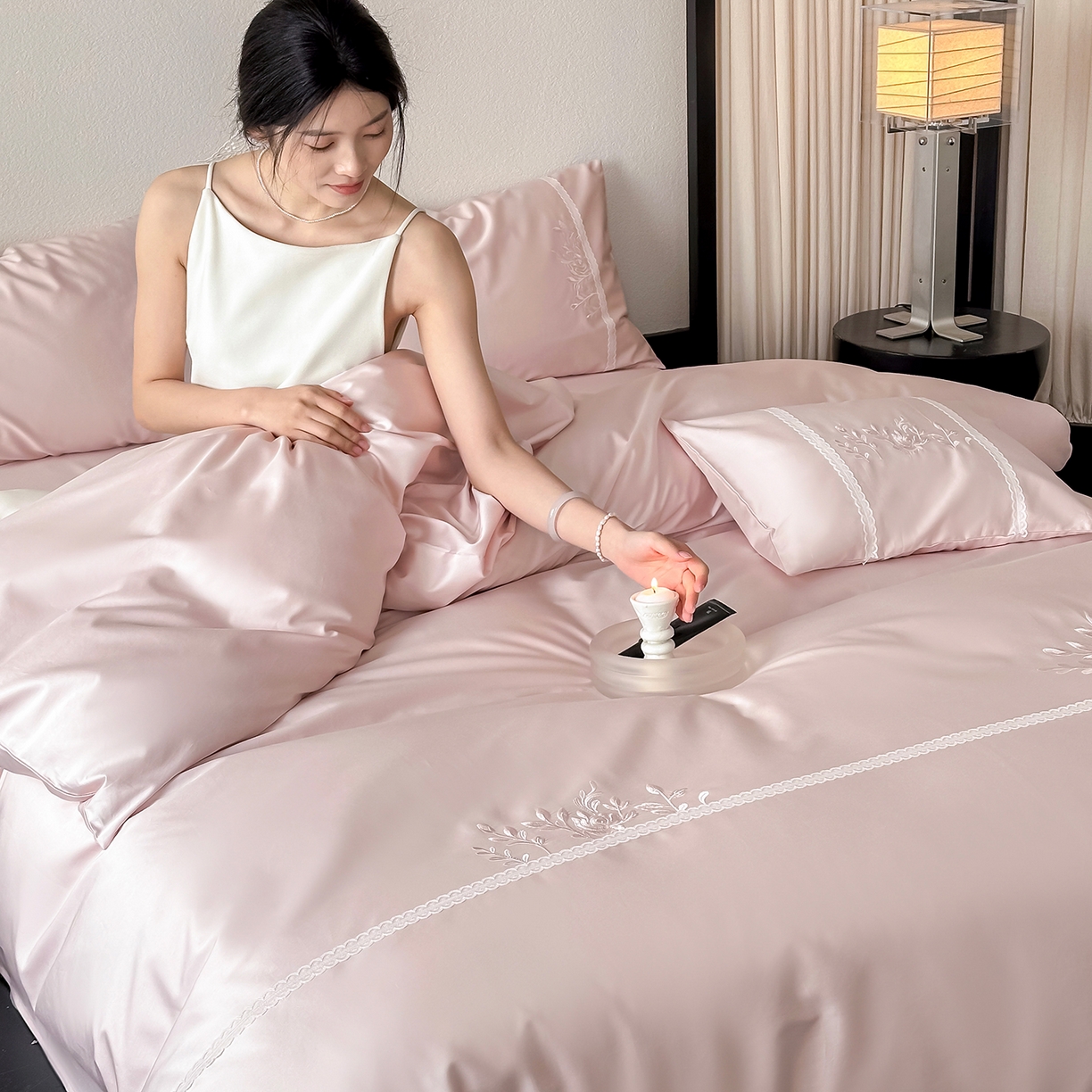 91家纺网 家纺一手货源 找家纺 （总）极简 2026新款长绒棉全棉纯棉四件套蕾丝花叙