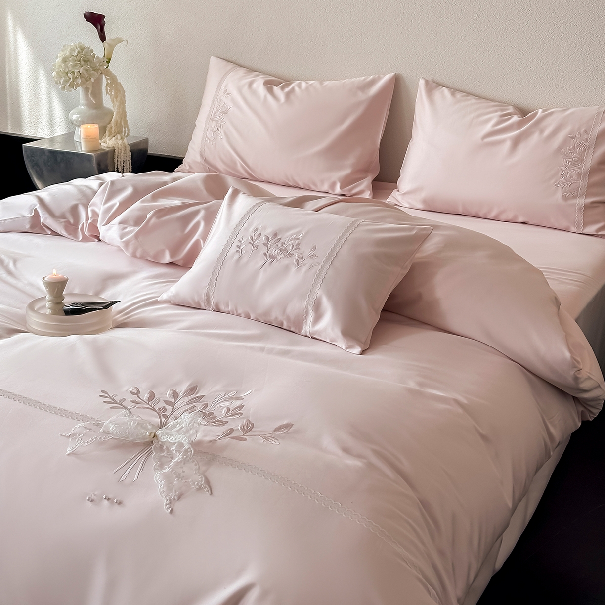 91家纺网 家纺一手货源 找家纺 （总）极简 2026新款长绒棉全棉纯棉四件套蕾丝花叙