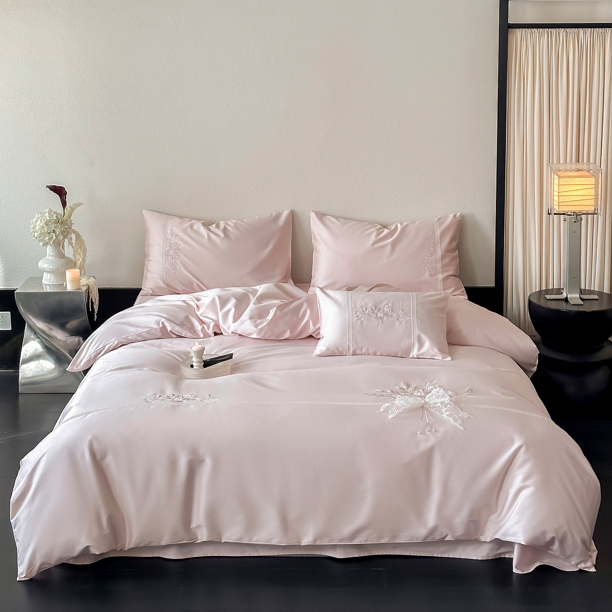 91家纺网 家纺一手货源 找家纺 （总）极简 2026新款长绒棉全棉纯棉四件套蕾丝花叙