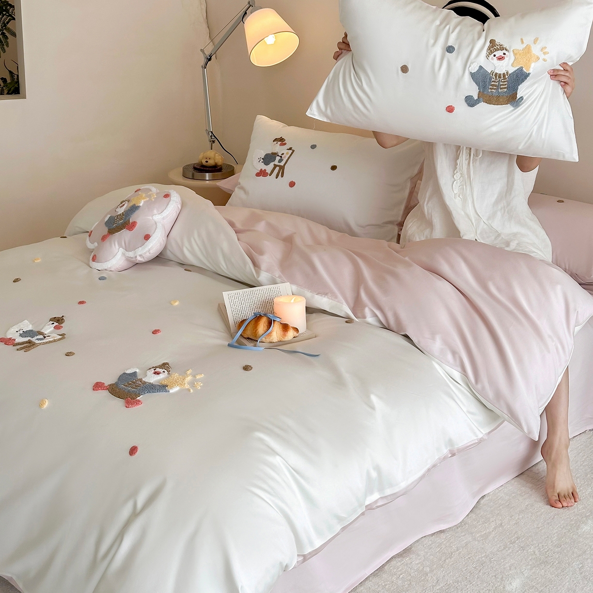 91家纺网 家纺一手货源 找家纺 极简 2026新款长绒棉全棉纯棉四件套童趣小鸭 童趣小鸭-粉-米