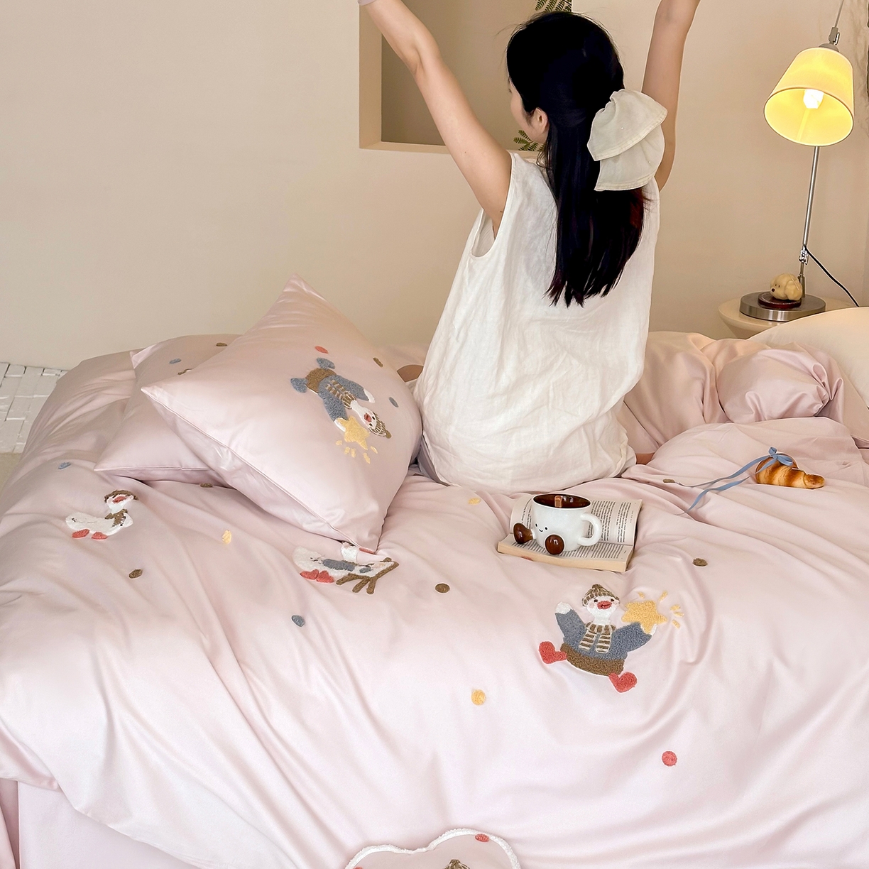 91家纺网 家纺一手货源 找家纺 极简 2026新款长绒棉全棉纯棉四件套童趣小鸭 童趣小鸭-粉