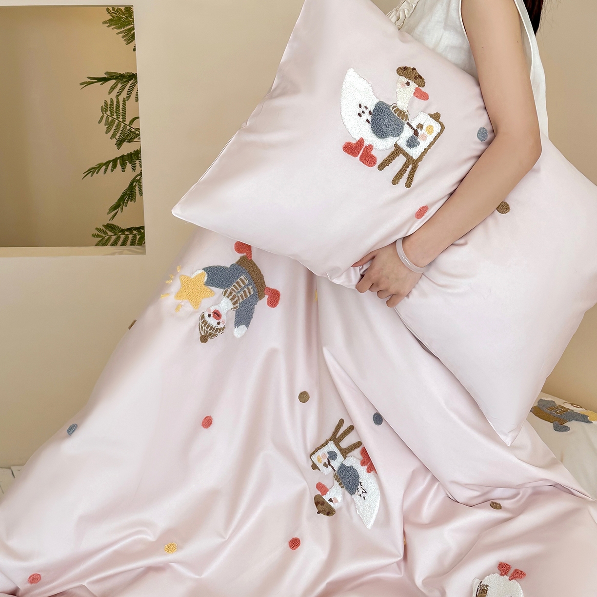 91家纺网 家纺一手货源 找家纺 极简 2026新款长绒棉全棉纯棉四件套童趣小鸭 童趣小鸭-粉