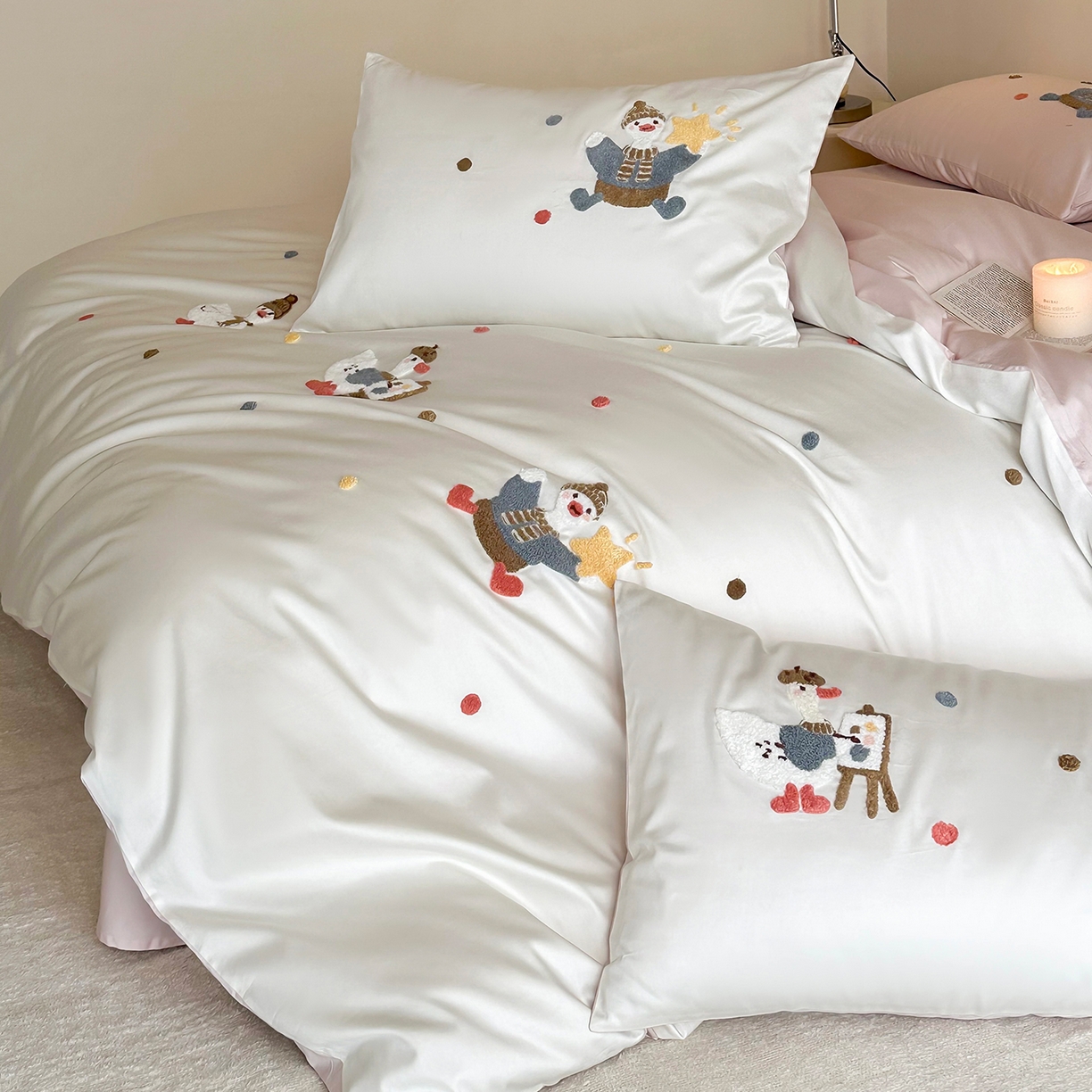 91家纺网 家纺一手货源 找家纺 极简 2026新款长绒棉全棉纯棉四件套童趣小鸭 童趣小鸭-粉-米