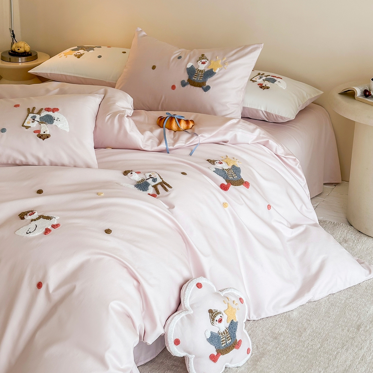 91家纺网 家纺一手货源 找家纺 极简 2026新款长绒棉全棉纯棉四件套童趣小鸭 童趣小鸭-粉