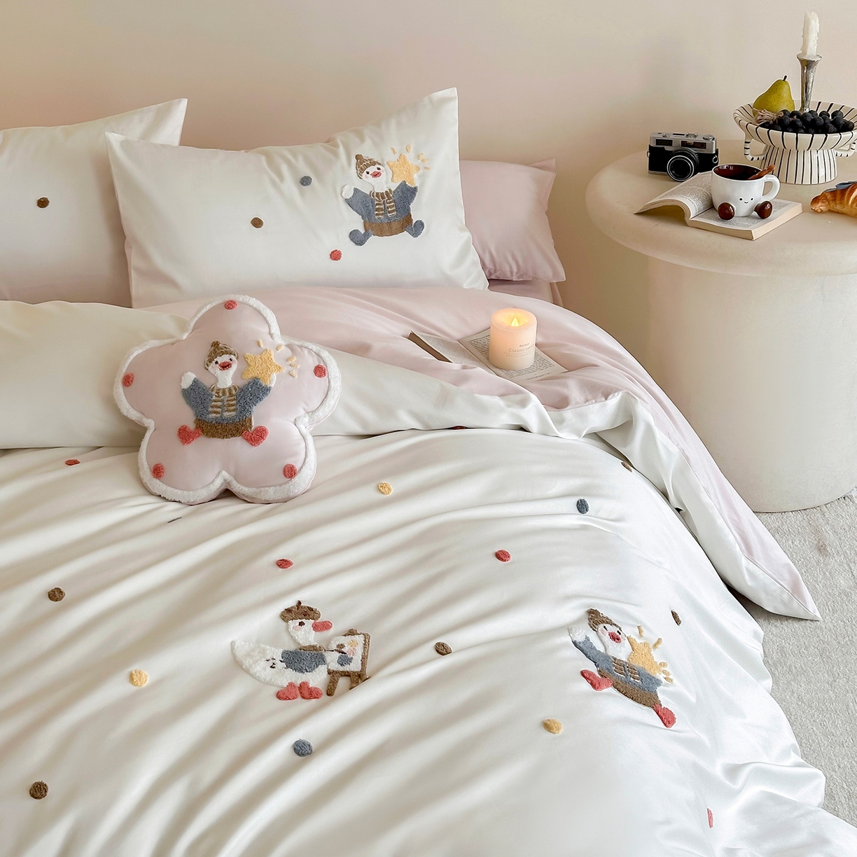 91家纺网 家纺一手货源 找家纺 极简 2026新款长绒棉全棉纯棉四件套童趣小鸭 童趣小鸭-粉-米