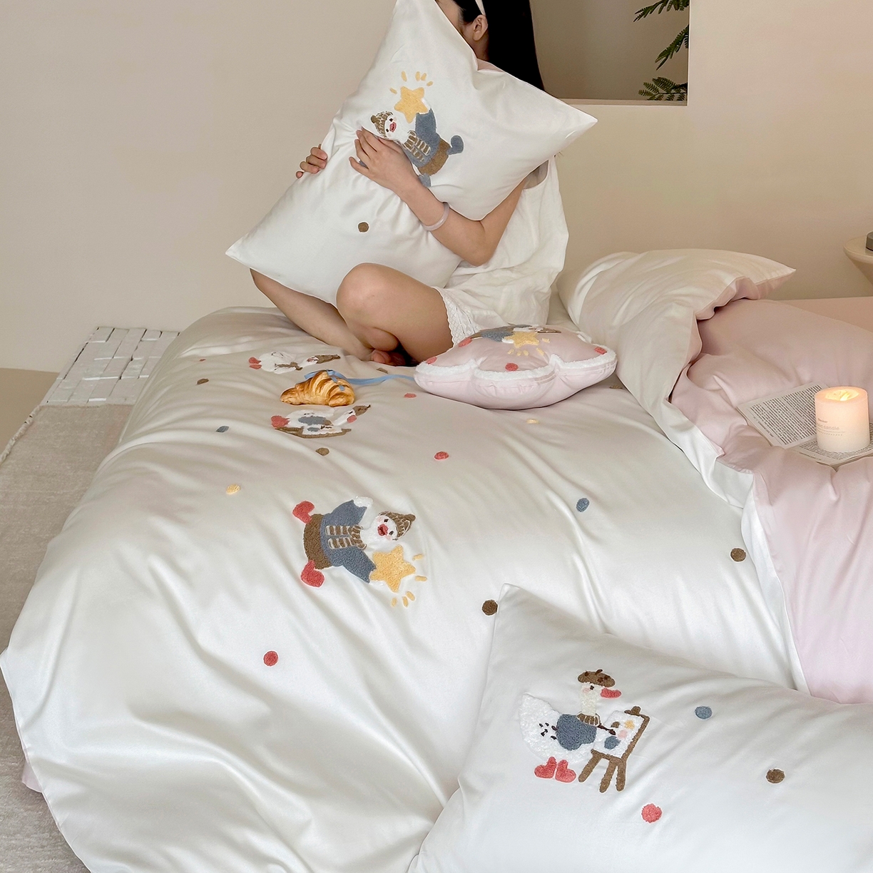 91家纺网 家纺一手货源 找家纺 极简 2026新款长绒棉全棉纯棉四件套童趣小鸭 童趣小鸭-粉-米