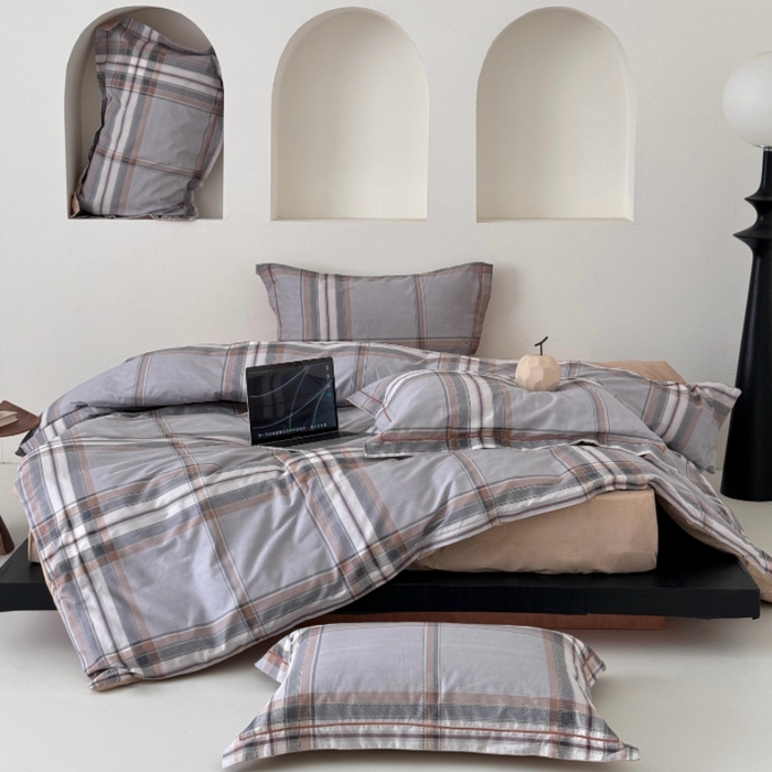 91家纺网 家纺一手货源 找家纺 薏思家纺 2026春夏新款全棉纯棉铂金棉数码印花四件套 印象都市灰