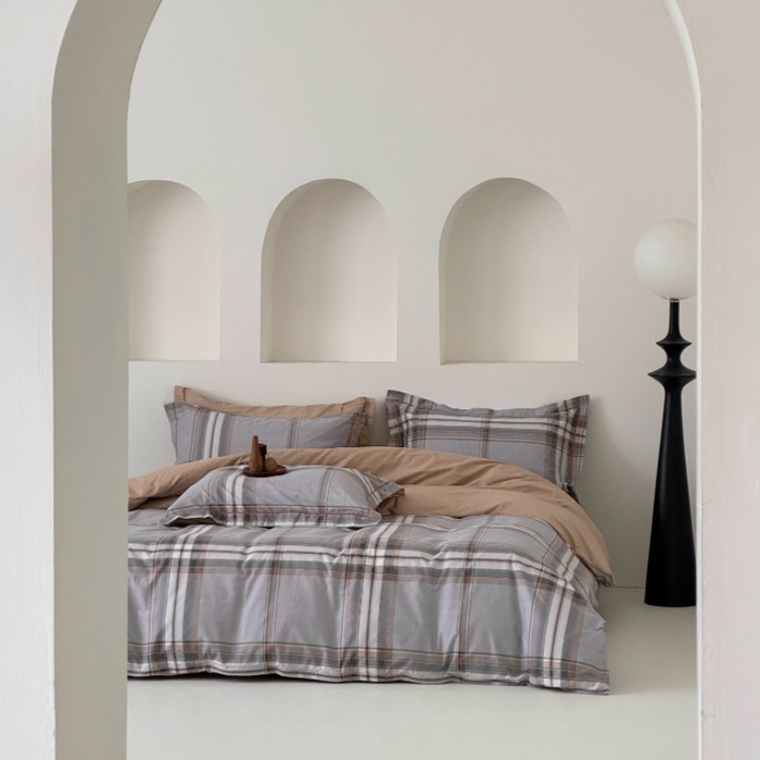 91家纺网 家纺一手货源 找家纺 薏思家纺 2026春夏新款全棉纯棉铂金棉数码印花四件套 印象都市灰