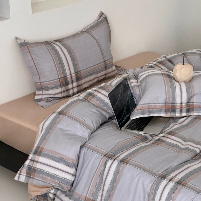 91家纺网 家纺一手货源 找家纺 薏思家纺 2026春夏新款全棉纯棉铂金棉数码印花四件套 印象都市灰