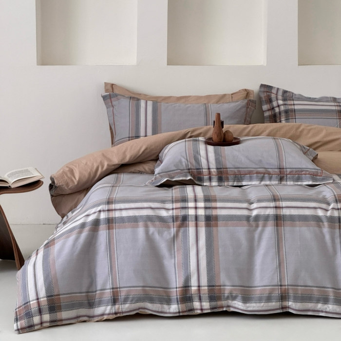 91家纺网 家纺一手货源 找家纺 薏思家纺 2026春夏新款全棉纯棉铂金棉数码印花四件套 印象都市灰